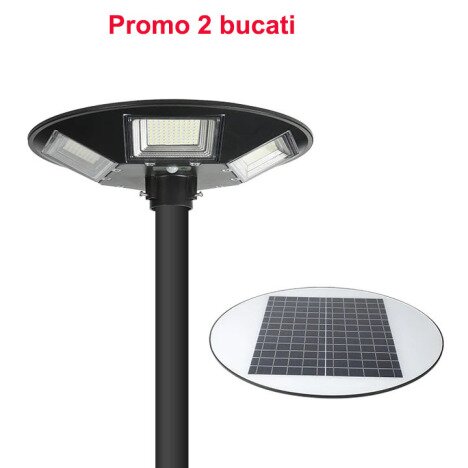 2 x Lampa Solara Stradala Jortan tip OZN 300W cu stalp,senzor de miscare si  telecomanda